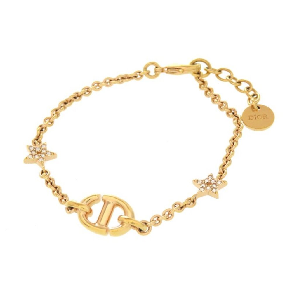 Christian Dior Logo Star Stone Metal Gold Bracelet Accessories 0358 - Picture 1 of 2